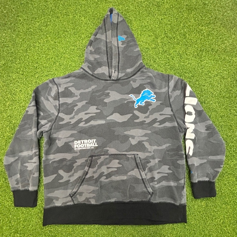 New Era Detroit Lions NFL Camo Hoodie Grey Camouflage Pullover Mens XL